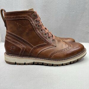 Timberland Britton Hill Mens Size 11 Wingtip Boots Brown Leather Lace-Up Dress